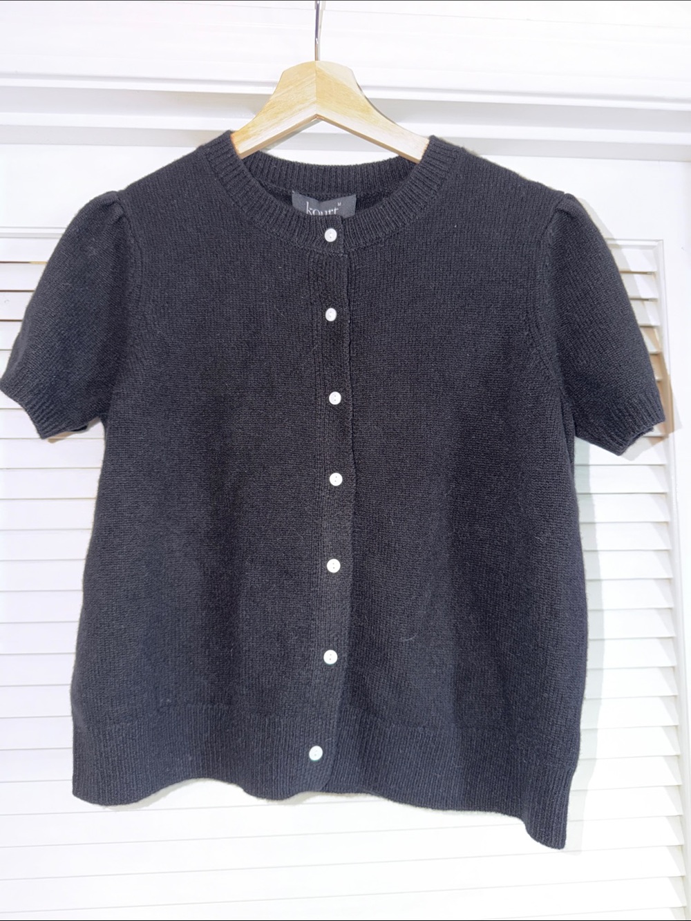 Short-Sleeve Black Button-Front Knit Cardigan